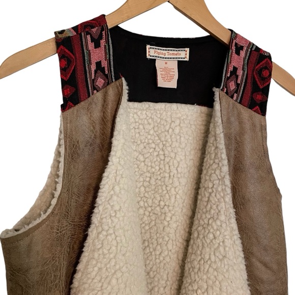 FLYING TOMATO Sherpa Lined Aztec Open Vest Faux Suede Boho Women’s Medium - Picture 2 of 6